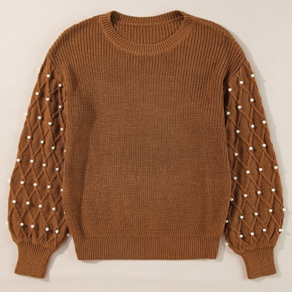 Pearl Detail Round Neck Long Sleeve Sweater - Picture 6 of 7